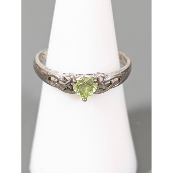 Green CZ Heart Solitaire Ring Celtic Band Sterling Silver 925 Size 6.5 - Picture 2 of 5